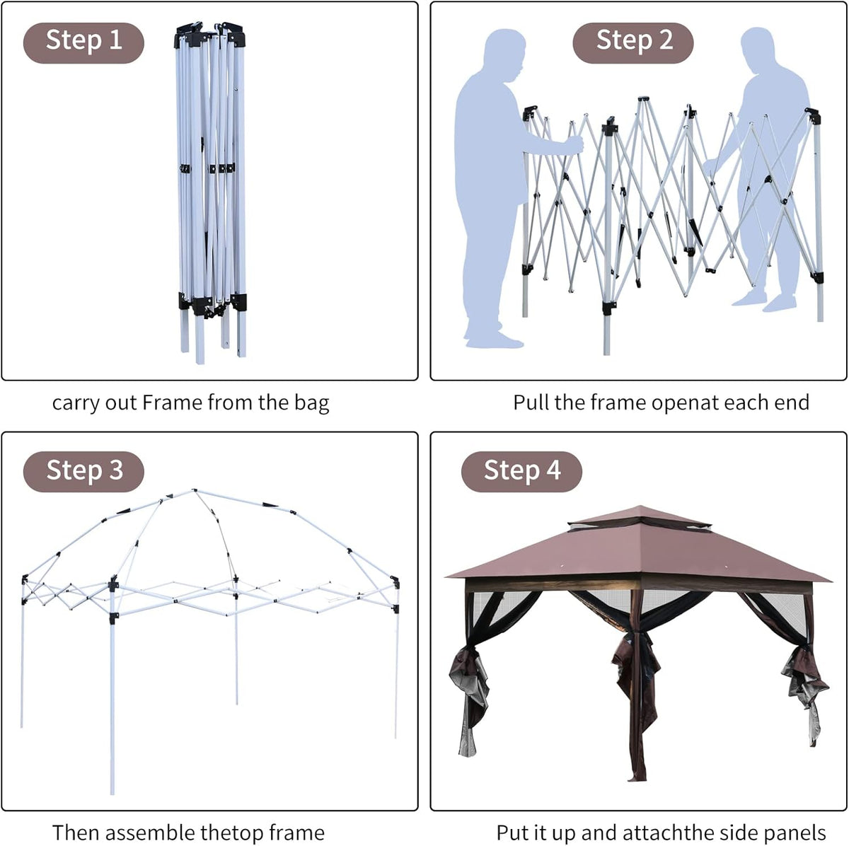 10'x10' Brown Pop Up Gazebo with Mosquito Netting Double Roof T9995