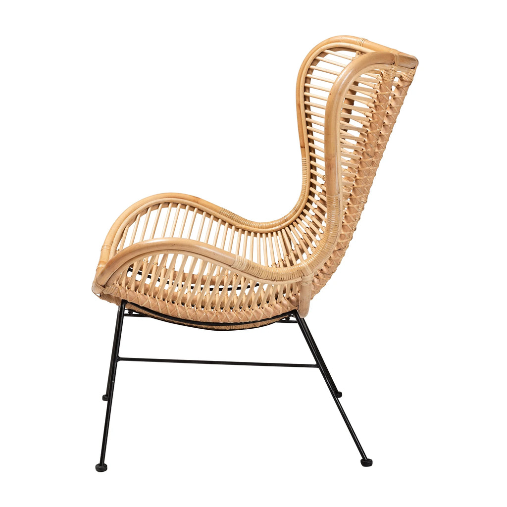 Natural Brown Rattan and Black Metal Accent Chair A25664
