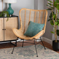 Natural Brown Rattan and Black Metal Accent Chair A25664