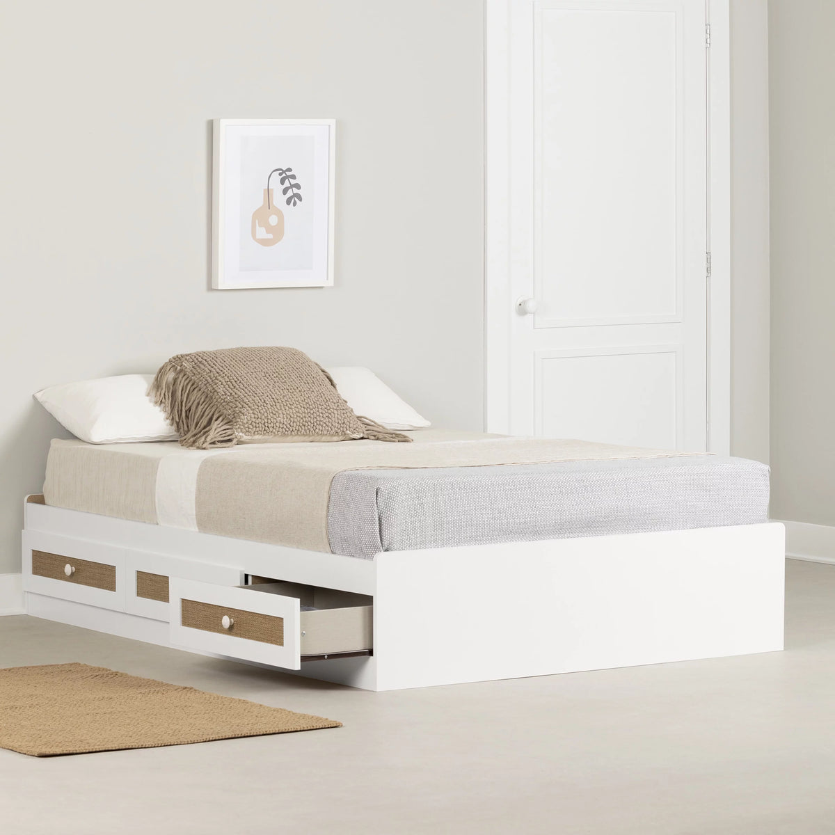 White Full Bed with 3 Drawers X863490