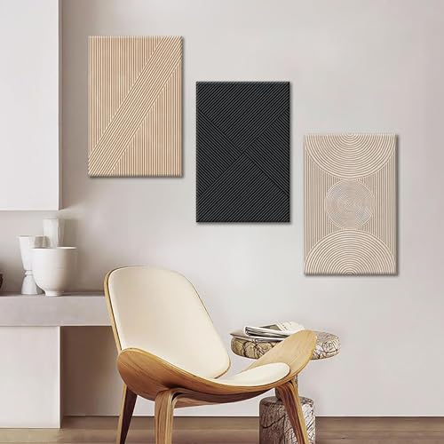 Set of 3 Framed Neutral Abstract Canvas Wall Art 16"x24" D3226
