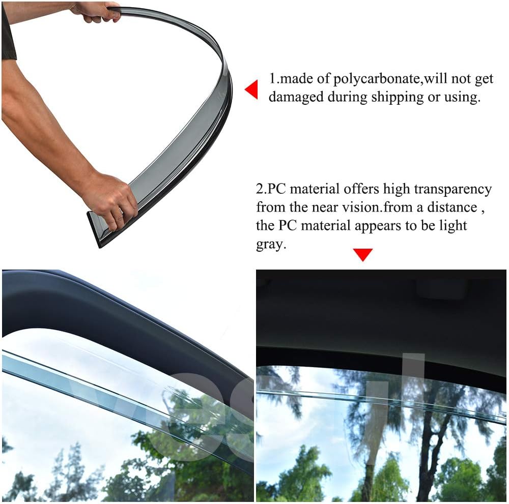 Tape-on Clip-on Window Wind Deflector Polycarbonate Rain Guard Vent Visor Smoke Gray Pack of 2 Z20341
