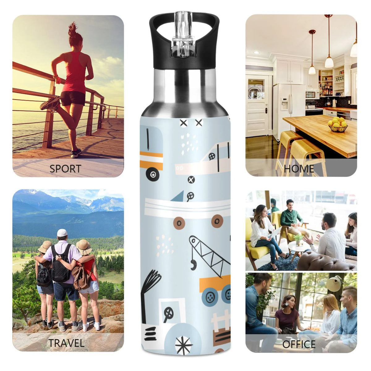 Blue Truck Stainless Steel Water Bottle with Straw Lid 20 OZ C4587