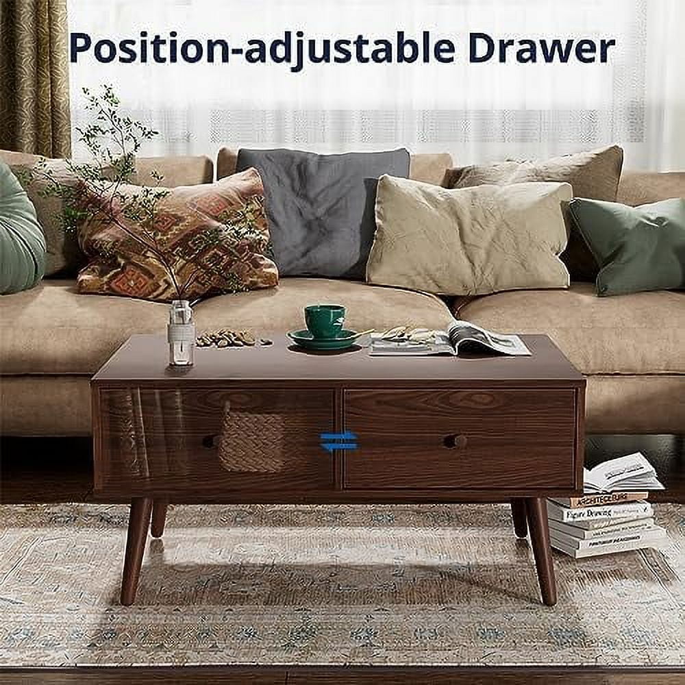 Brown Wood Coffee Table with Drawer J4937