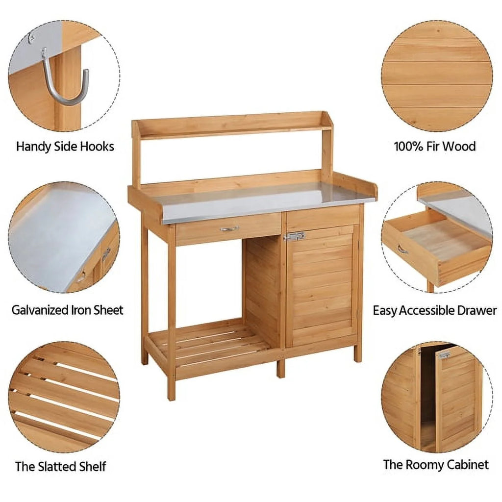 Wooden Garden Potting Bench with Cabinet T725543