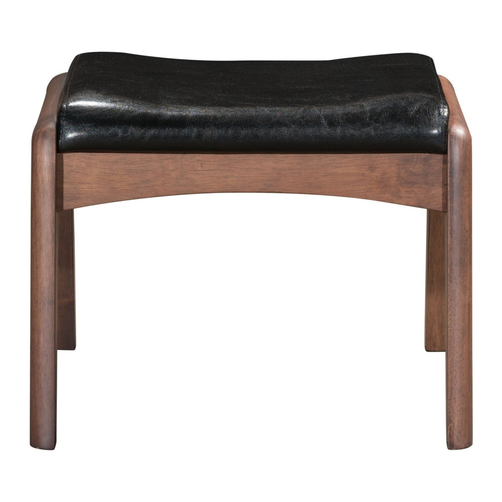 Walnut & Black Faux Leather Chair & Ottoman Set V8101