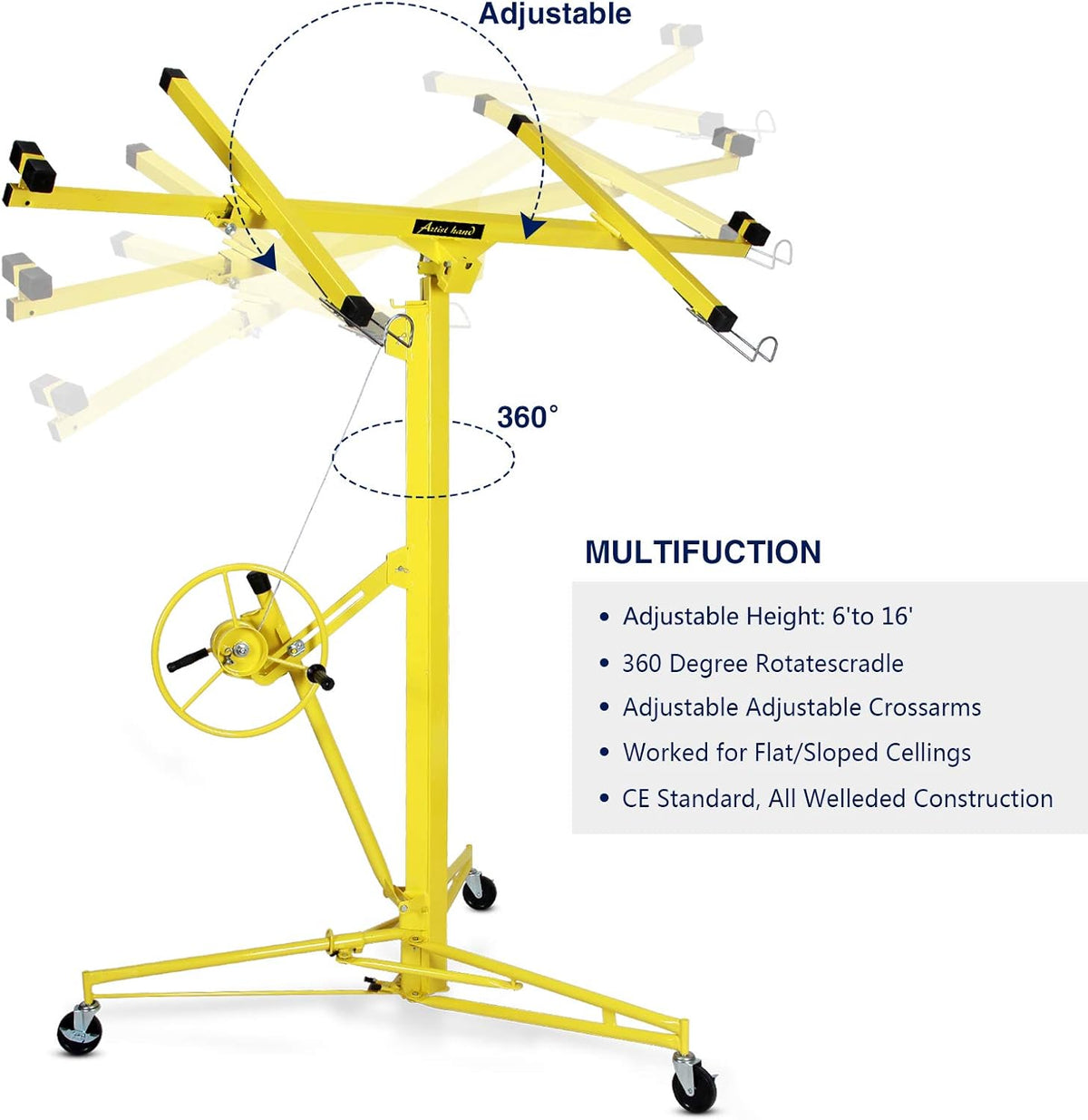 Drywall Lift Rolling Panel Hoist Jack Lifter 16FT P8023