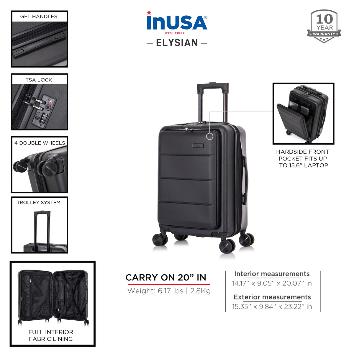 Black 20" Hardside Lightweight Luggage with Spinner Wheels N9286