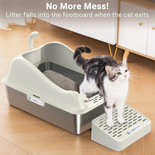 XL Stainless Steel Metal Litter Box with High Wall Sides and Lid B5784