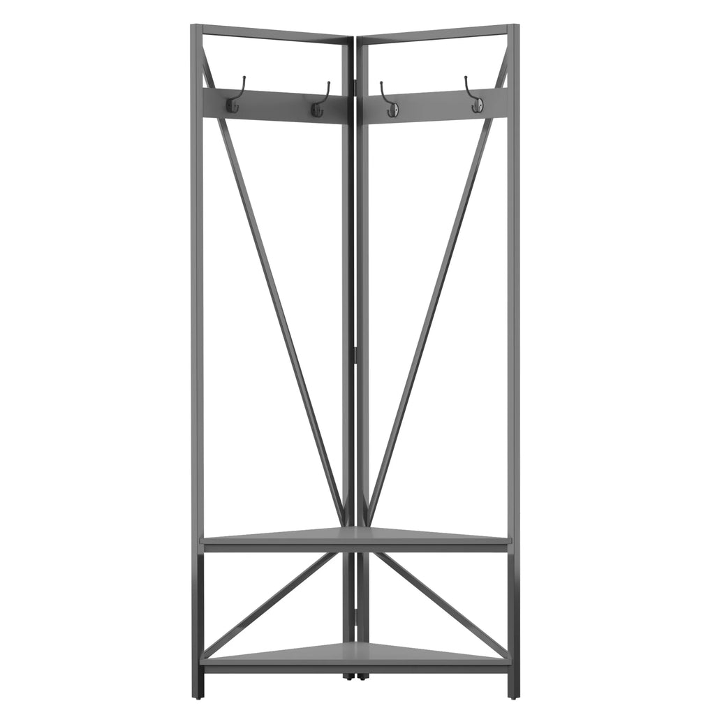 Antique Gray Corner Hall Tree with Metal Frame F329