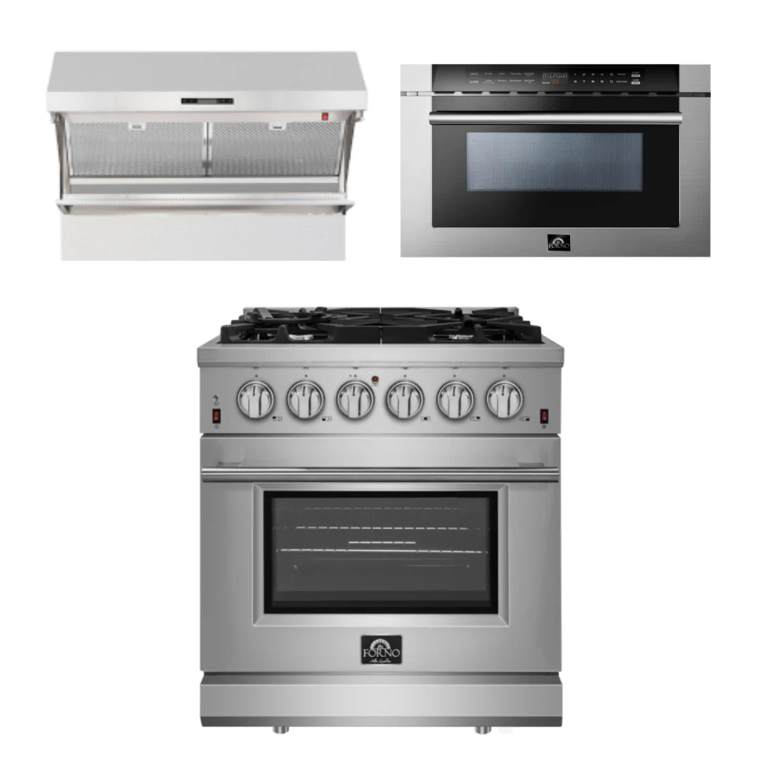 30 Inch Gas Range, Wall Mount Range Hood, Microwave Drawer C7250