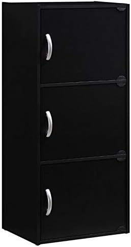 Black 3 Shelf 3 Door Bookcase L183