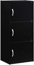 Black 3 Shelf 3 Door Bookcase L183