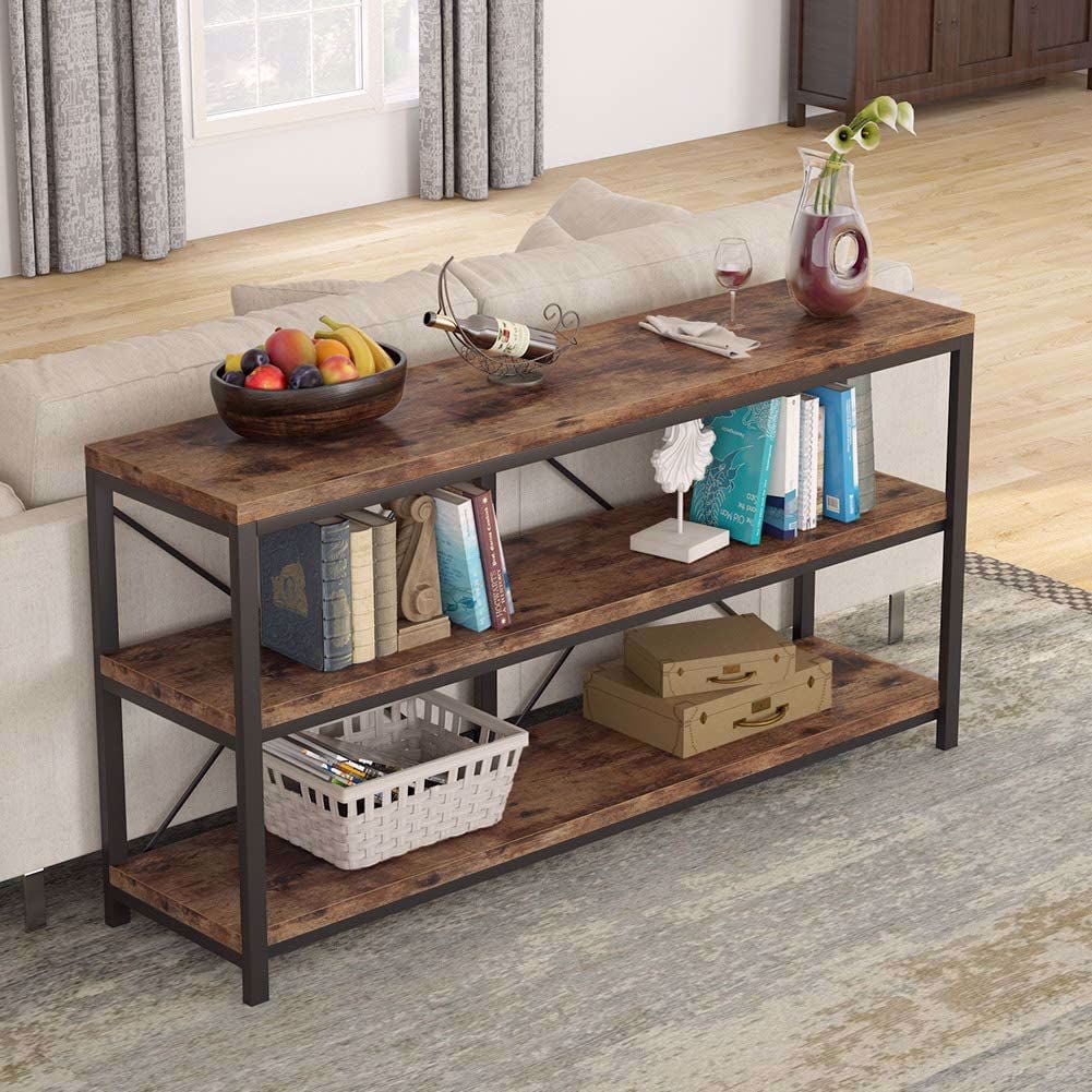 Rustic Industrial 55 Inch Sofa Table with Shelves T104239