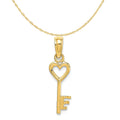 14K Yellow Gold Key With Heart Pendant Charm with Rope Chain Necklace 16'' C9356