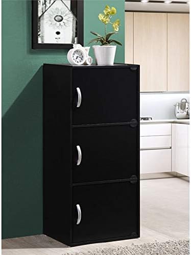 Black 3 Shelf 3 Door Bookcase L183