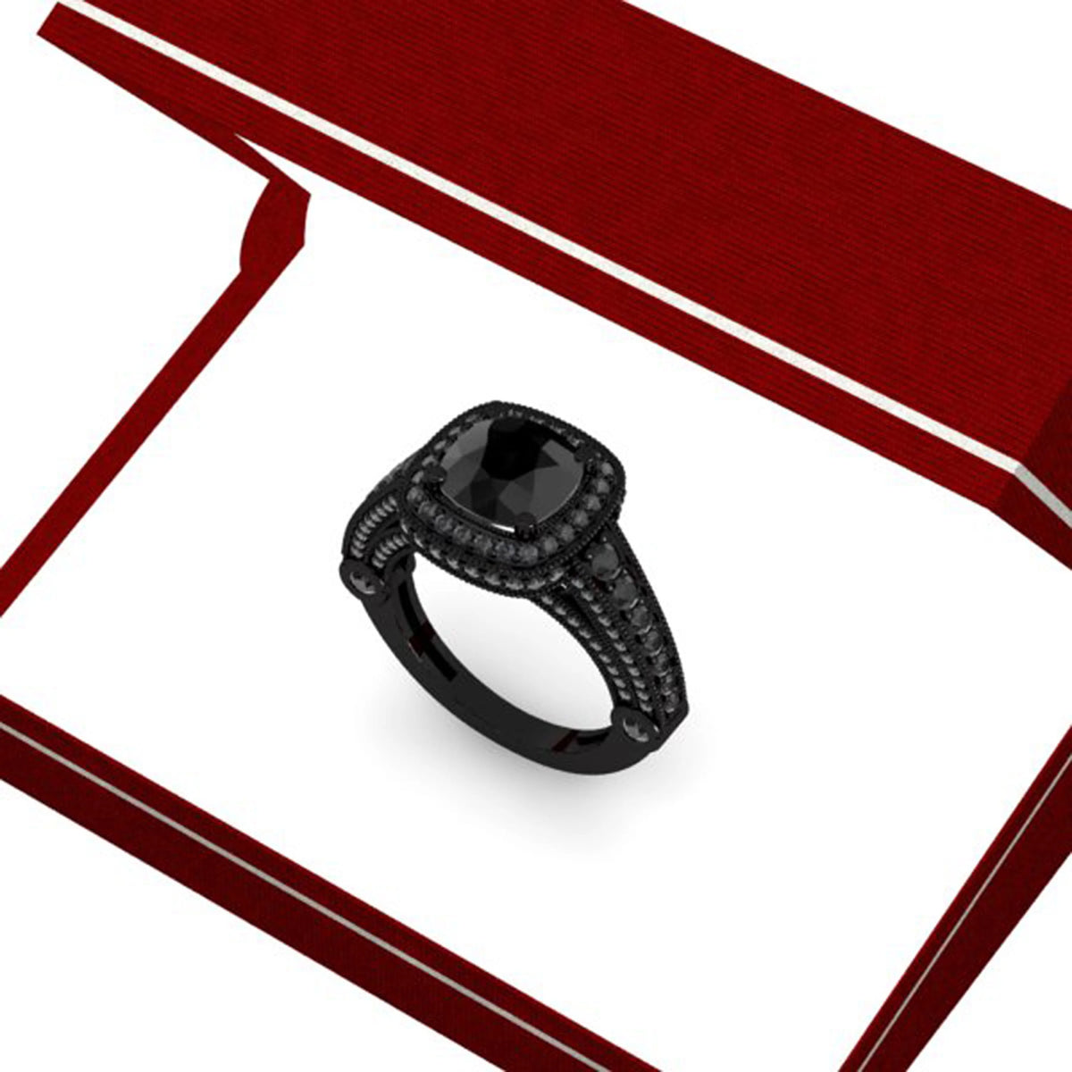4.50 Carat Black Plated 14K Black Diamond Vintage Style Halo Bridal Engagement Ring D75321