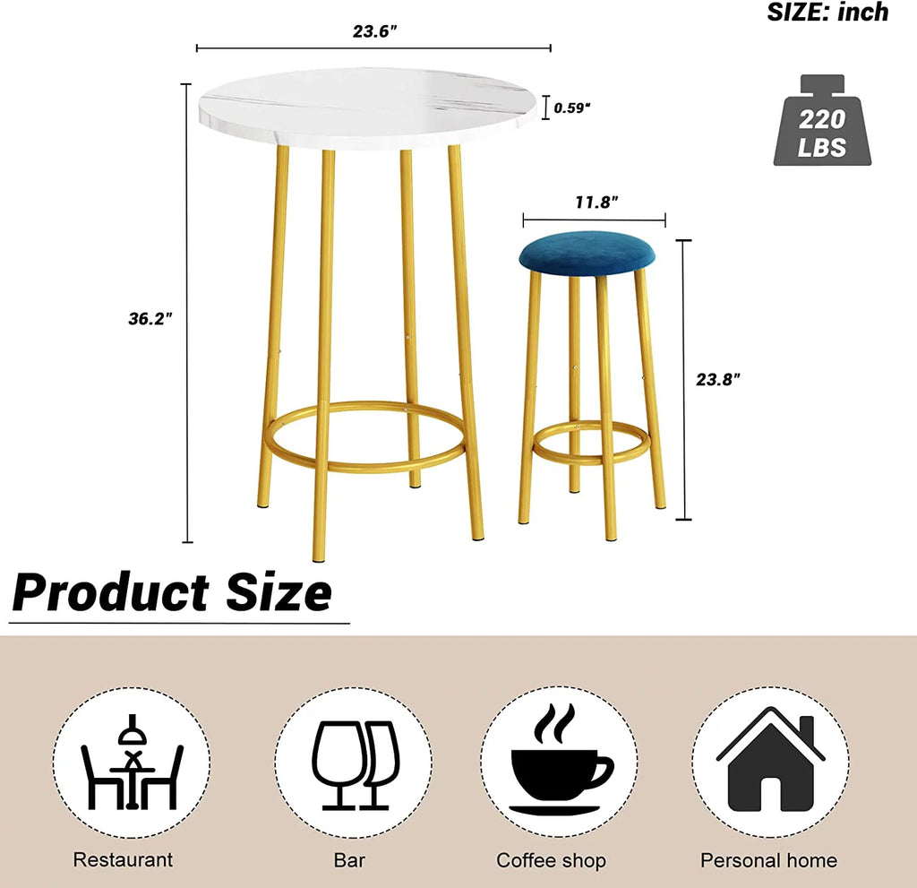 3 Pieces Round Faux Marble Bar Table and Chairs Set F84912