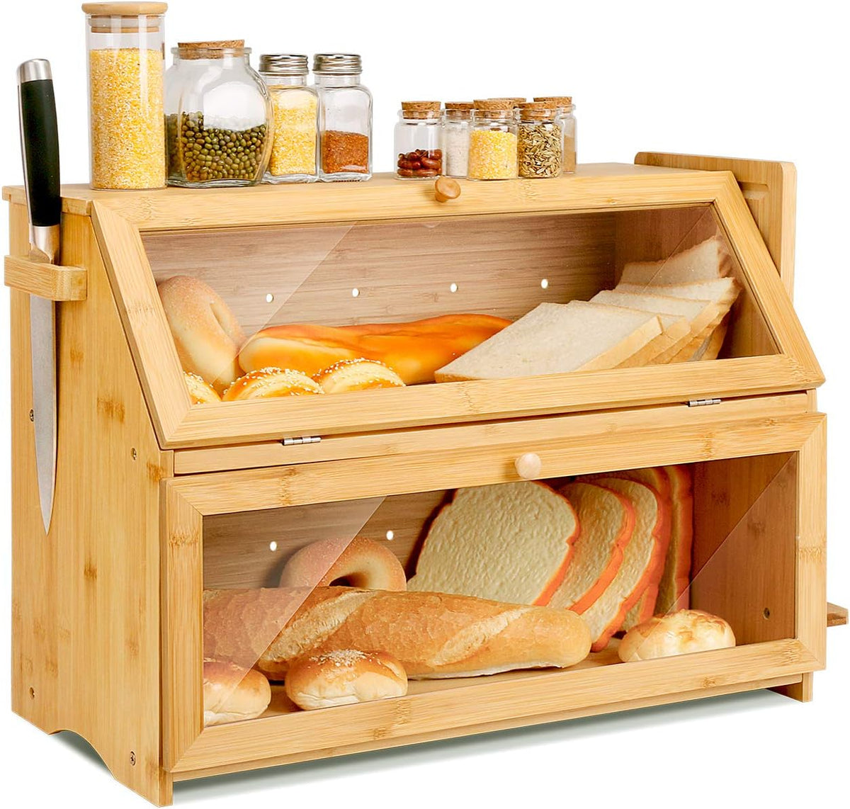 Double Extra Large Bamboo Bread Box with Cutting Board S576049