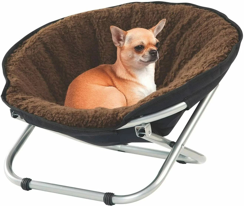 Portable Round Elevated Pet Cot Chair with Brown Fleece Cushion I1361