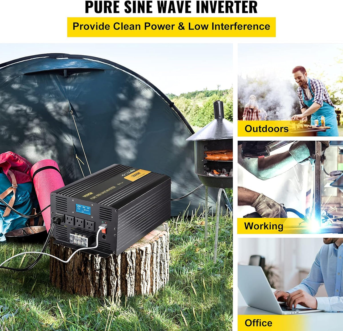 3500 Watt Pure Sine Wave Power Inverter, DC 24V to AC 120V, with USB Port and Remote Controller S876843