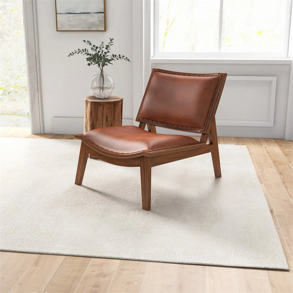 Cognac Tan Walnut Leather Accent Chair S542701