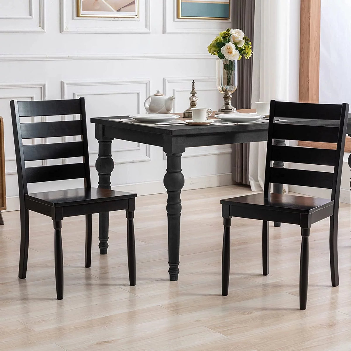 Black Wood Dining Chairs Set of 2 D30974