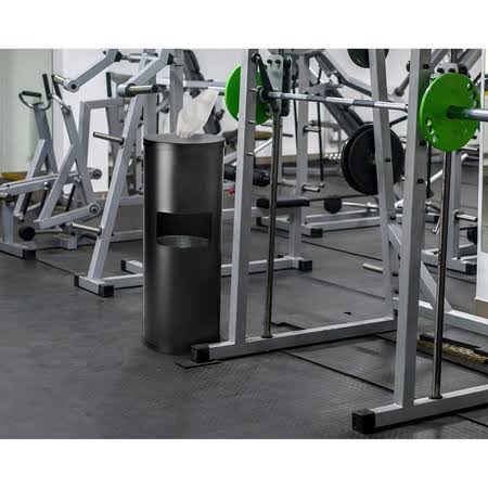 Black Floor Stand Gym Wipe Dispenser with Built-in Trash Can W2078