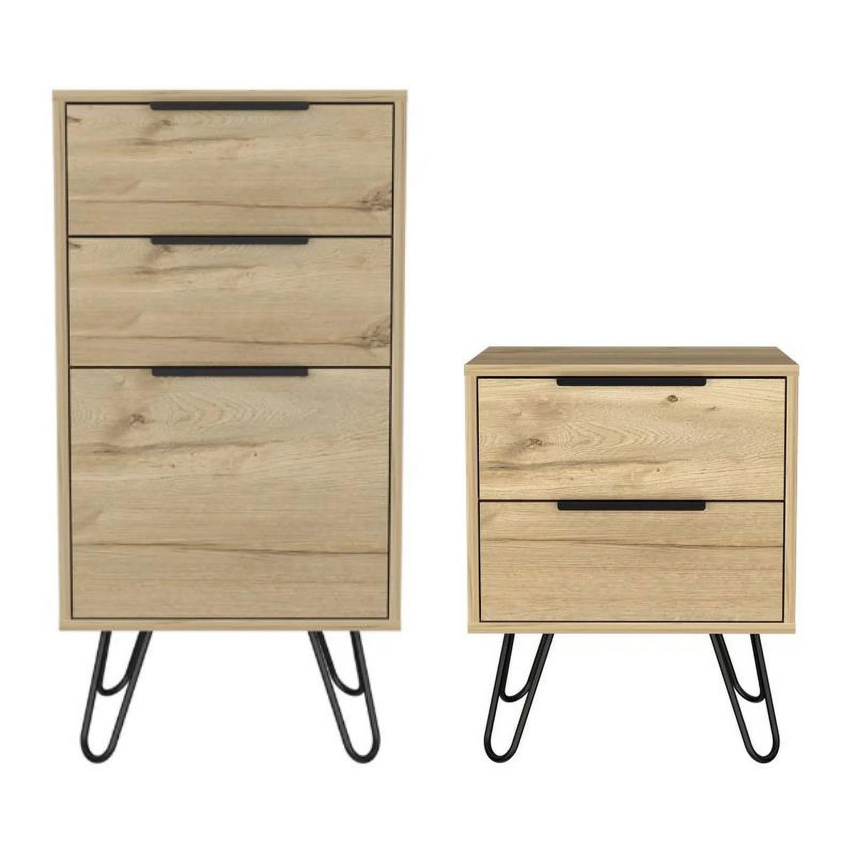 Light Oak 3 Drawer Dresser and Nightstand Set H115669