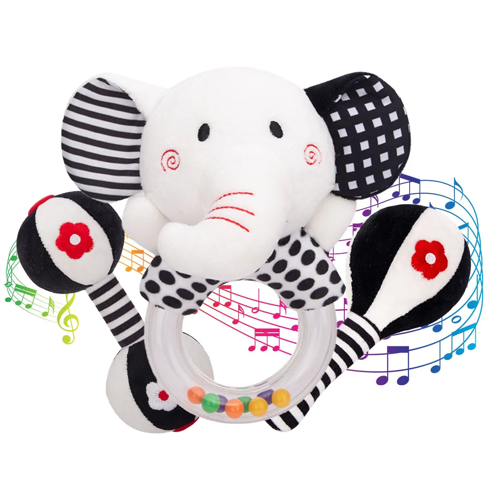 3PCS Soft High Contrast Black and White Baby Rattles V78995