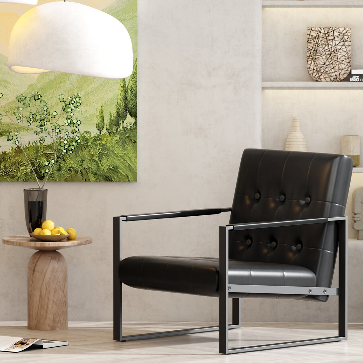 Black Faux Leather Accent Chair with Steel Frame Y3948