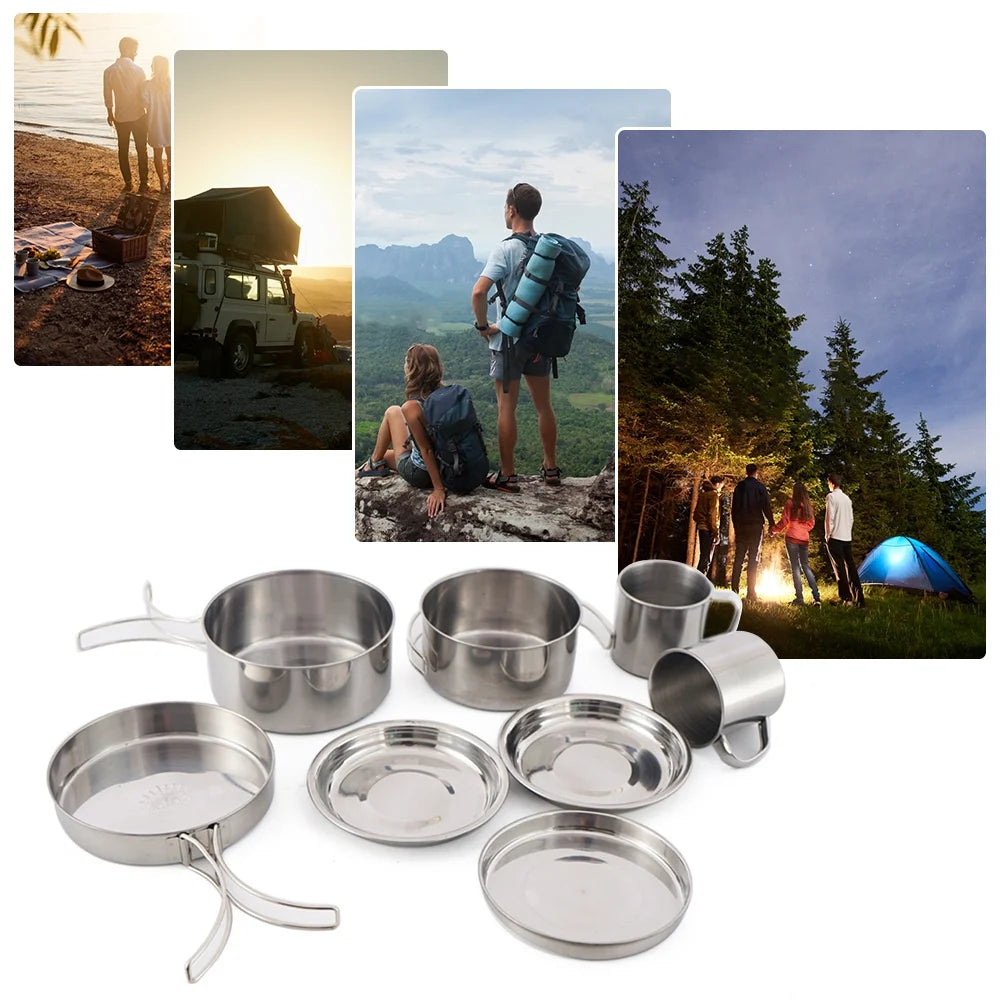 8PCS Stainless Steel Camping Cookware Mess Kit O389595