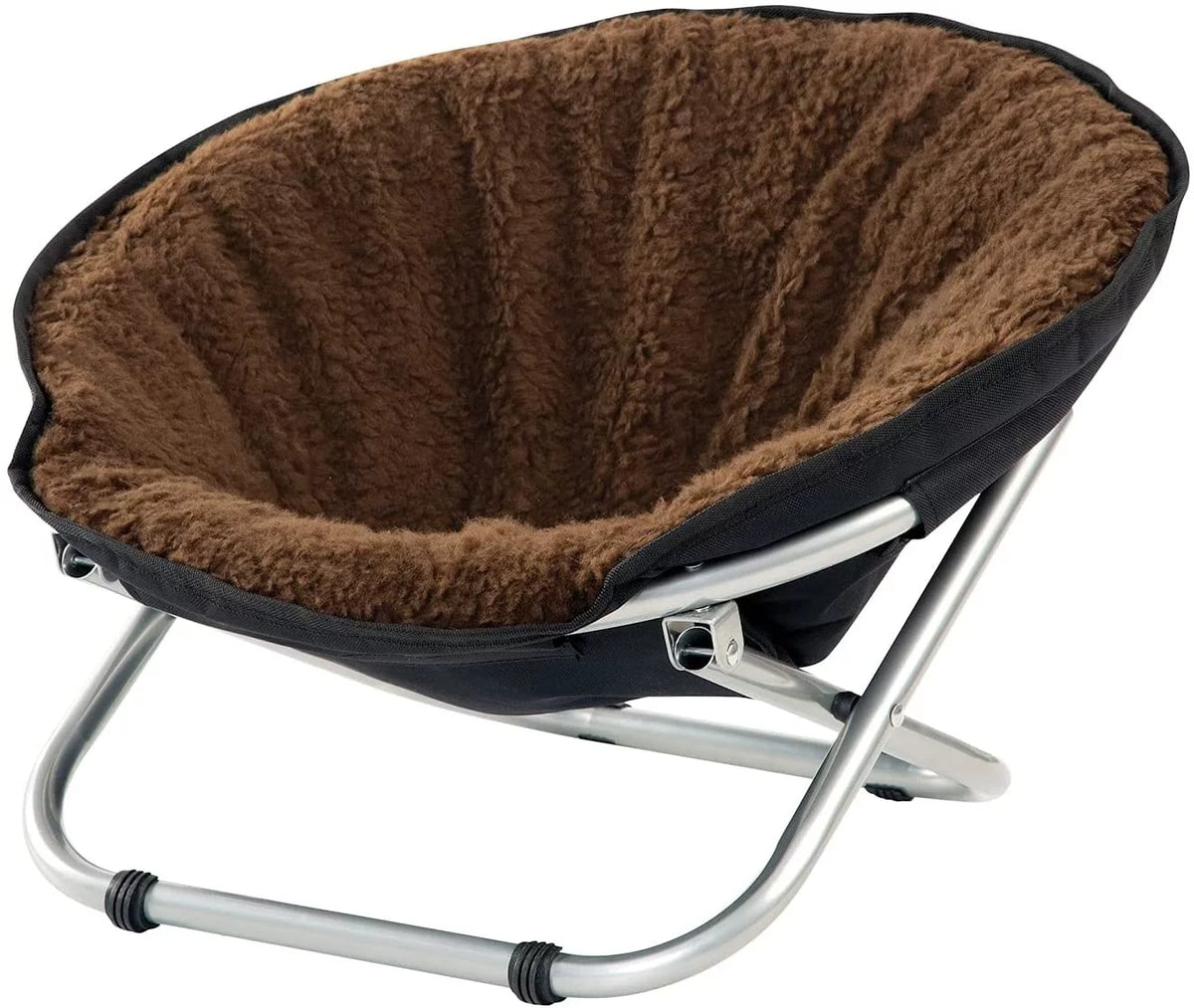 Portable Round Elevated Pet Cot Chair with Brown Fleece Cushion I1361