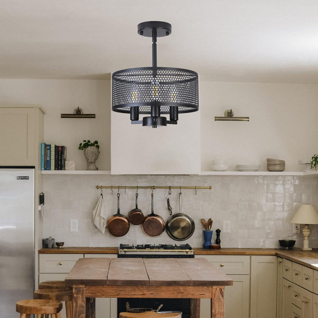 Matte Black Semi Flush Mount Cage Ceiling Light W821