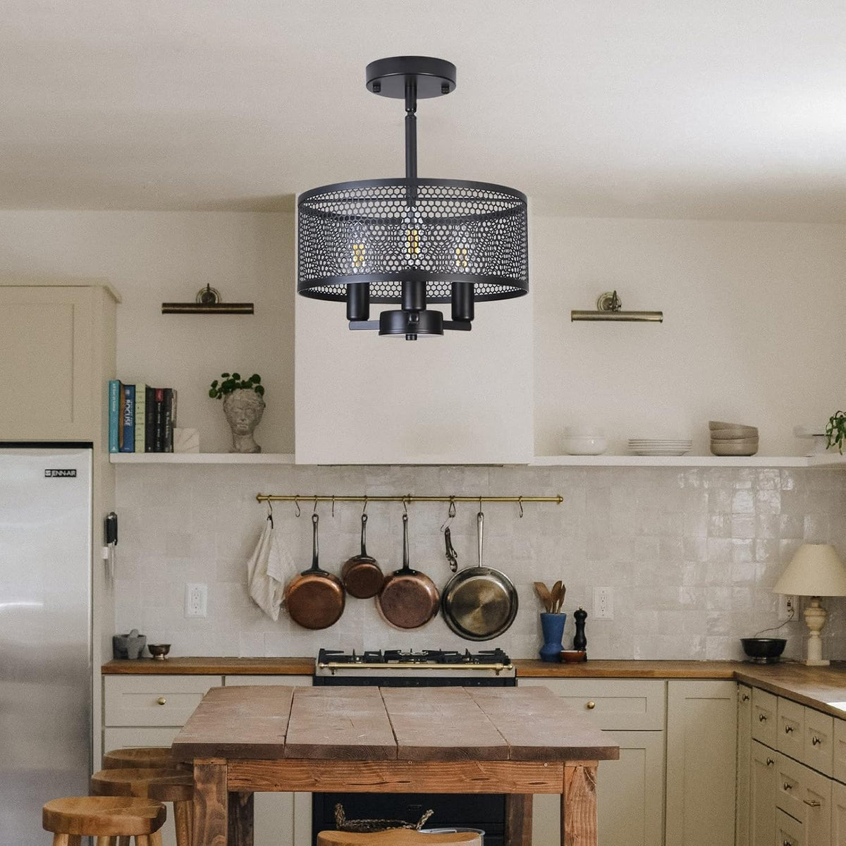 Matte Black Semi Flush Mount Cage Ceiling Light W821