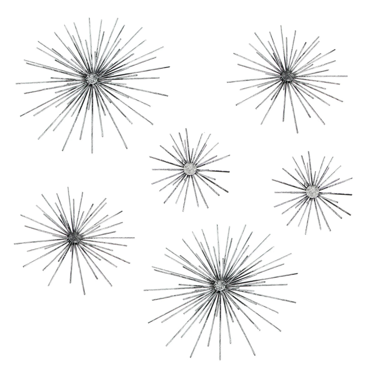 Silver Finish Metal Star Burst Wall Décor Set of 6 E146118
