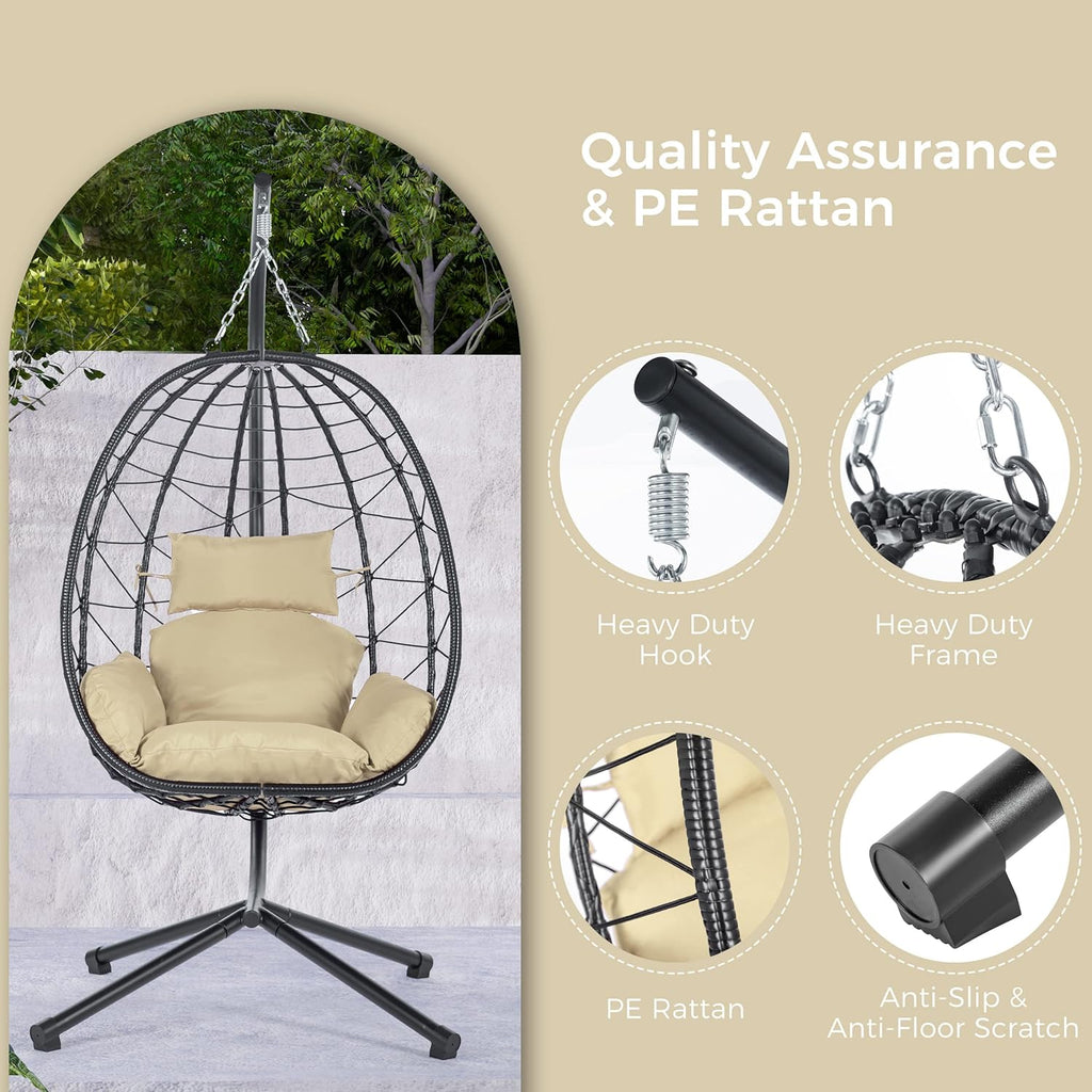 Egg Chair with Stand, Rattan Hanging Chair with Cushion O216