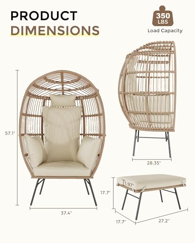 Oversize Wicker Egg Chair with Ottoman J8422