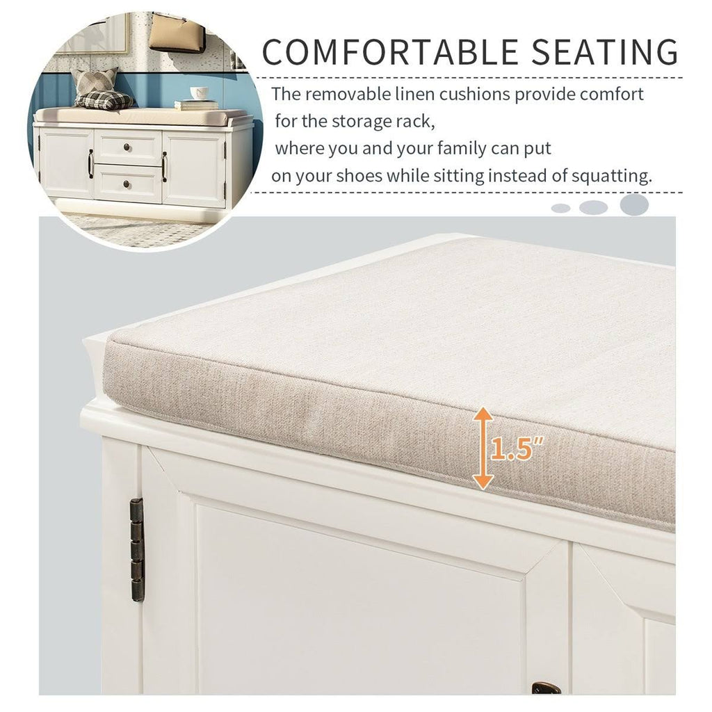 White Storage Bench with 2 Drawers and 2 Cabinets P7590