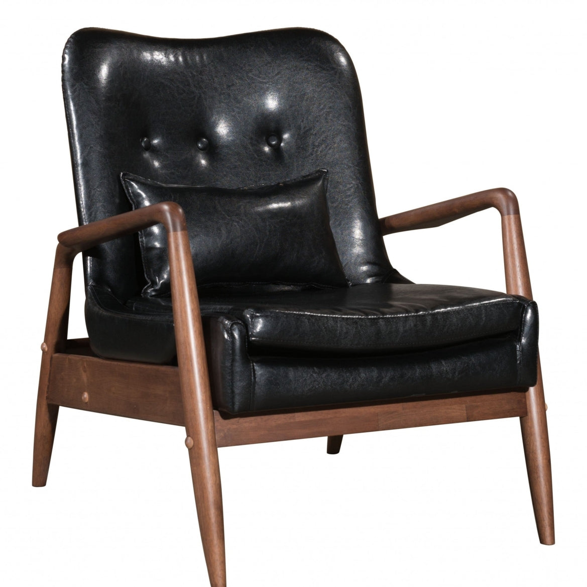 Walnut & Black Faux Leather Chair & Ottoman Set V8101