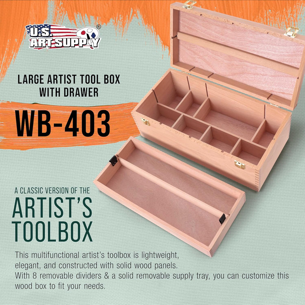 Unfinished Beechwood Artist Tool Storage Box with Removable Tray & Locking Clasps X412
