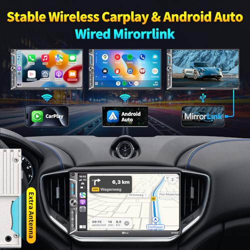 7" Wireless Double Din Car Stereo Touch Screen with Backup Camera W26725