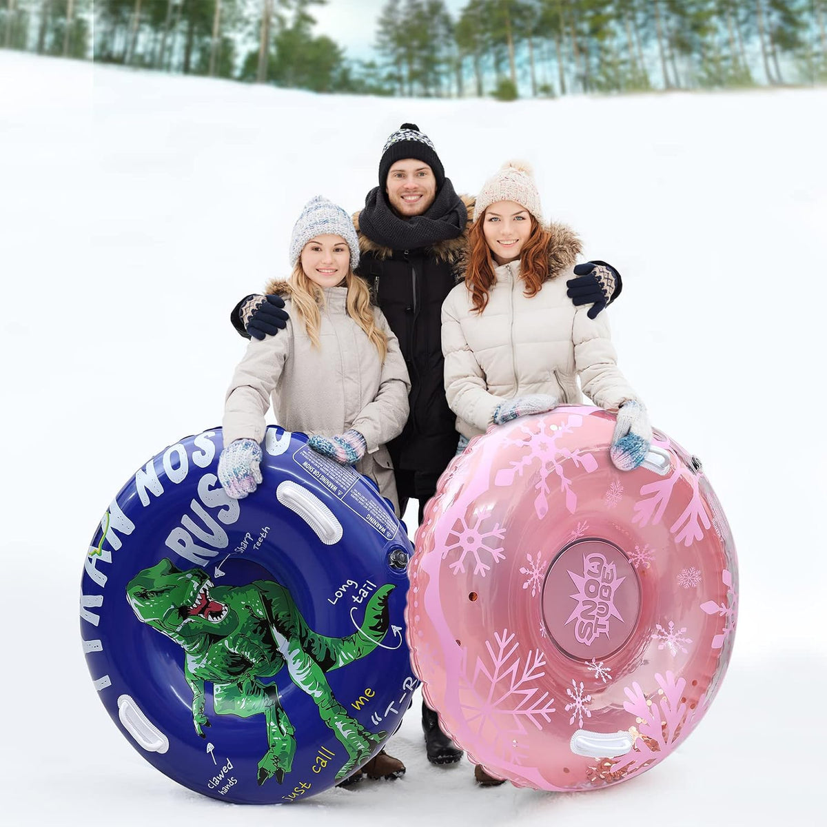 36" Heavy Duty Inflatable Snow Tube Sleds with Handle, 2-Pack T206841