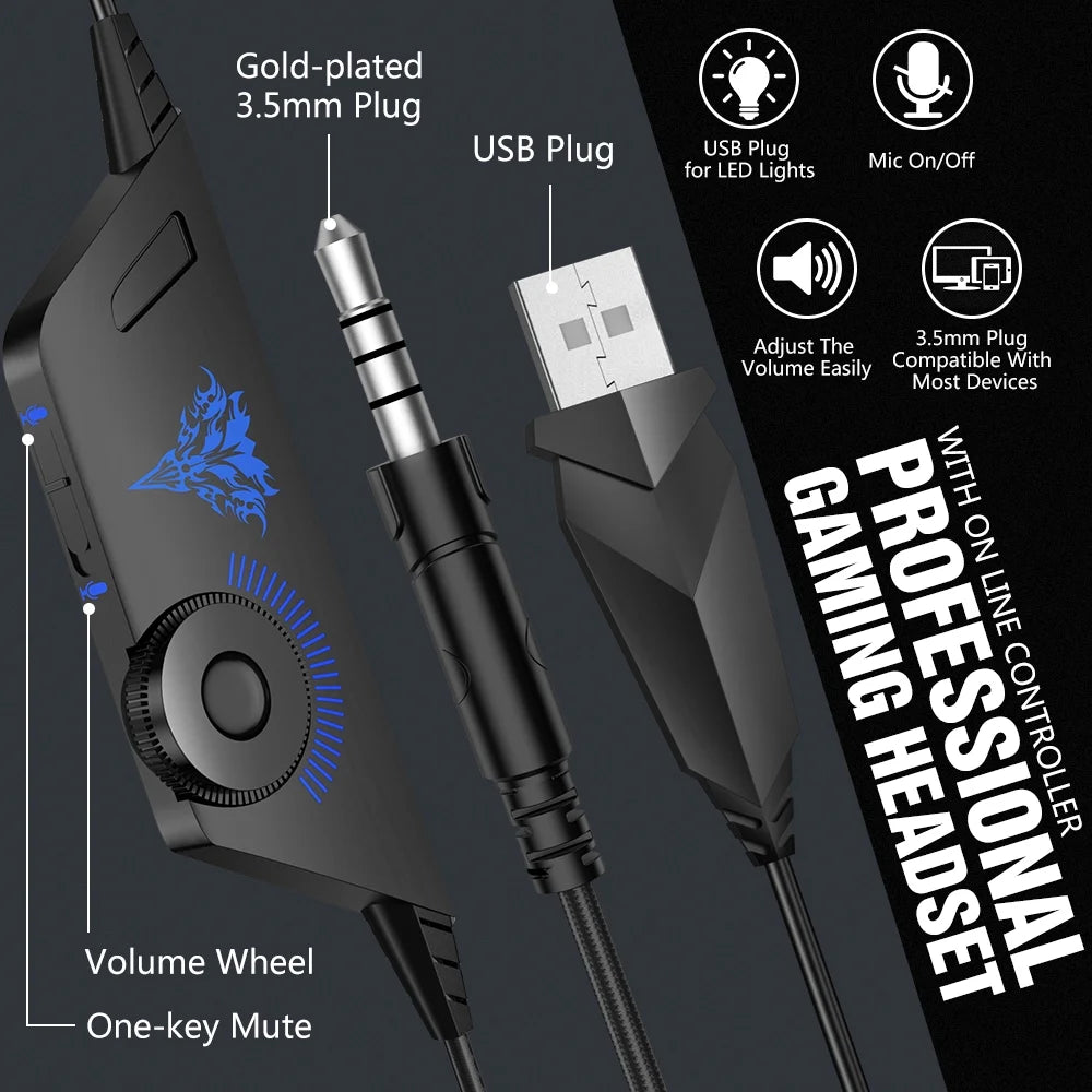 Gaming Headset with Noise Cancelling Mic, LED Light, Over Ear Headphone W52423