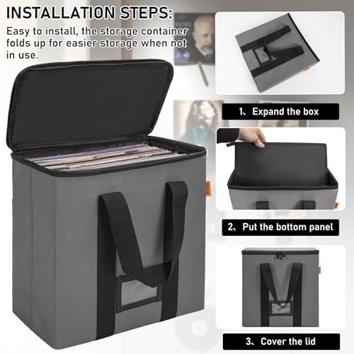 Vinyl Record Storage Box with Lids and Handle for 12 inch LP V163965