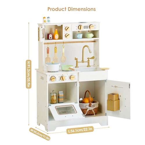 White Wooden Play Kitchen Set with Sink, Stove, Oven & Microwave H911868
