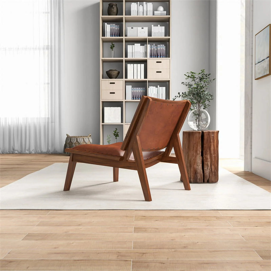 Cognac Tan Walnut Leather Accent Chair S542701