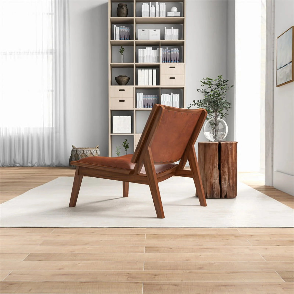 Cognac Tan Walnut Leather Accent Chair S542701