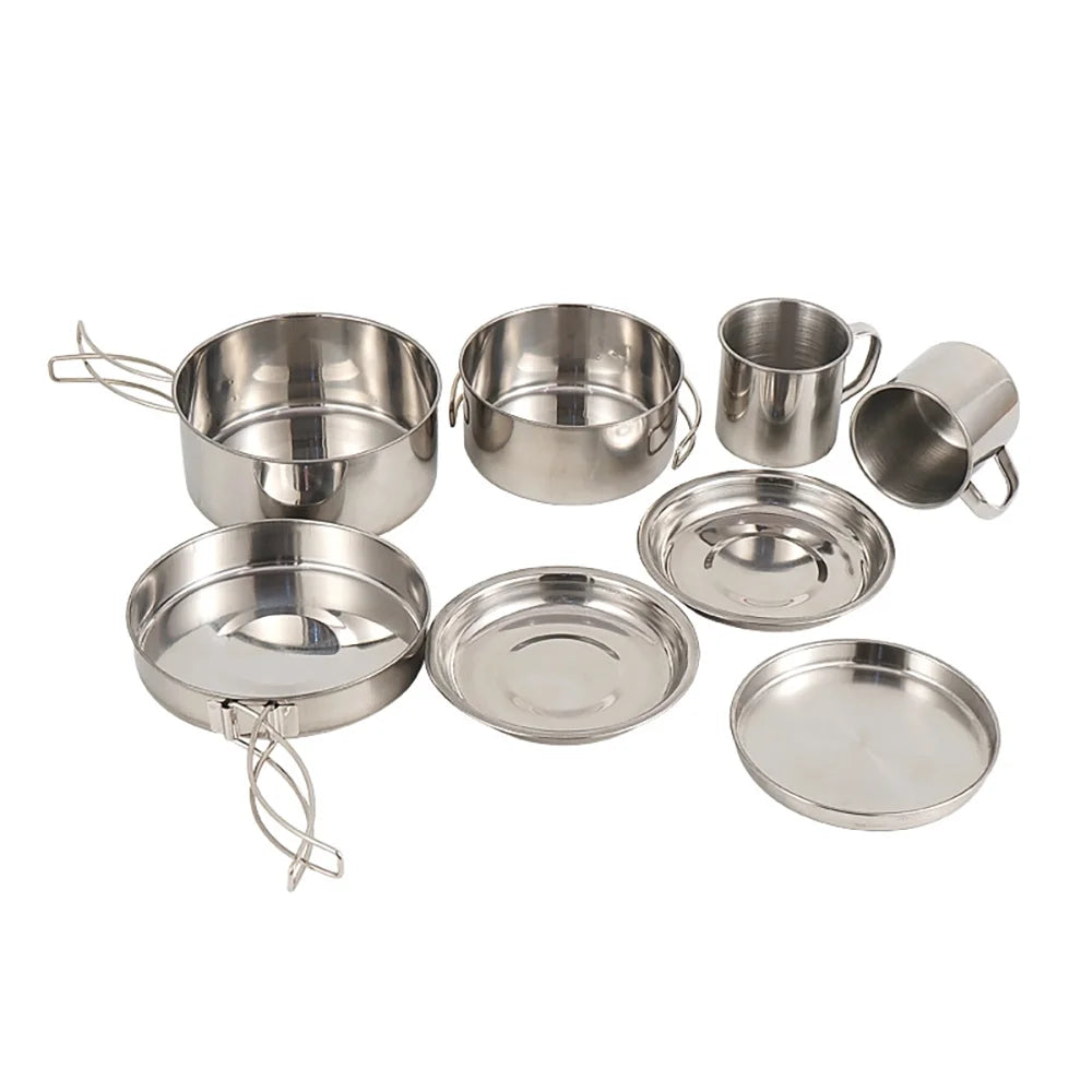 8PCS Stainless Steel Camping Cookware Mess Kit O389595