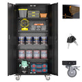 Metal Storage Cabinet with Lock, 72In Steel Storage Cabinet with Wheels, Black D4386